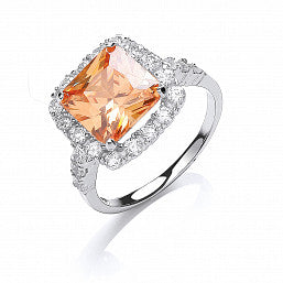 Sterling Silver Champagne Centre CZ Ring