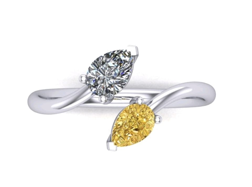 Toi et Moi - Certificated 0.50ct each Pear Diamonds - Yellow and White in Hallmarked 950 Platinum