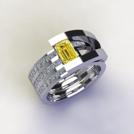 Exquisite 0.71ct Yellow Genesis Diamond with White Princess Cut Diamonds