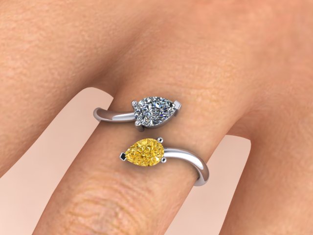 Toi et Moi - Certificated 0.50ct each Pear Diamonds - Yellow and White in Hallmarked 950 Platinum