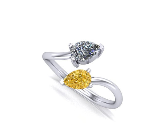 Toi et Moi - Certificated 0.50ct each Pear Diamonds - Yellow and White in Hallmarked 950 Platinum